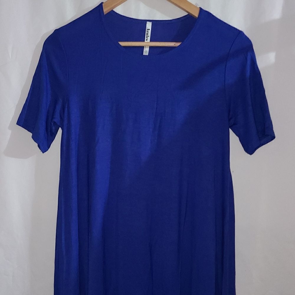 Azules Blue Short Sleeve Tunic Dress Shirt Size S